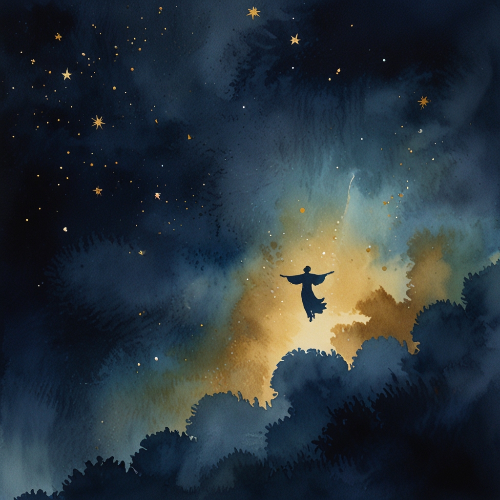 Flying — a dream symbol, watercolor illustration