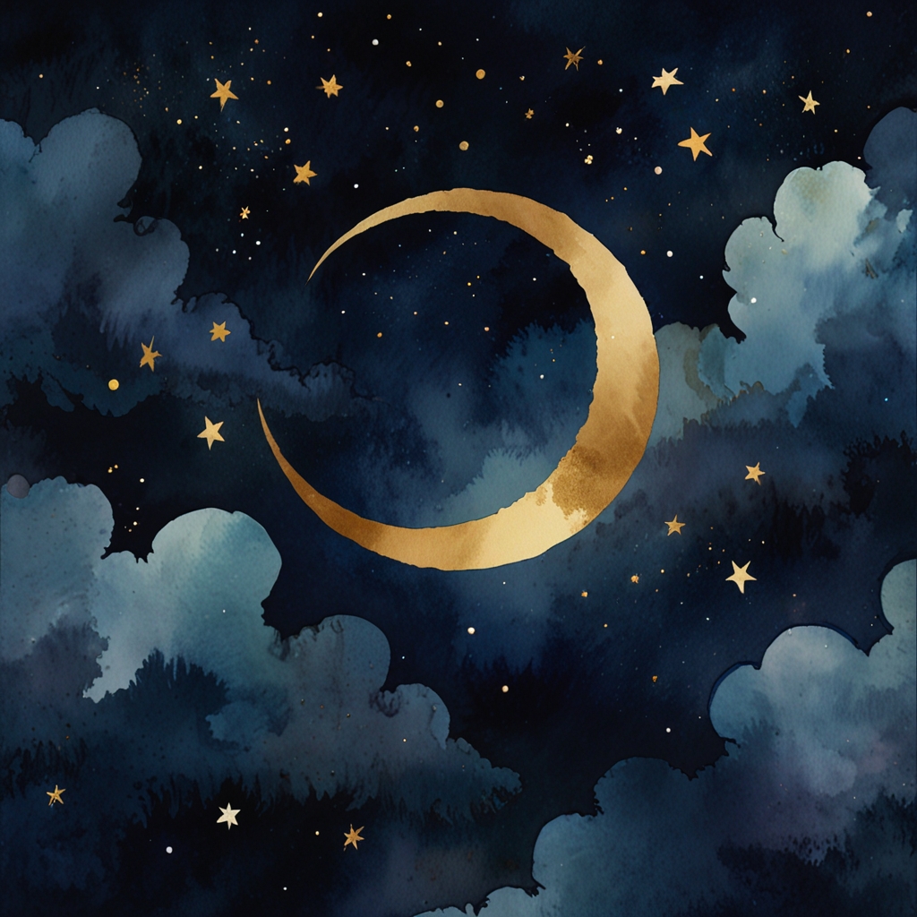The moon — a dream symbol, watercolor illustration